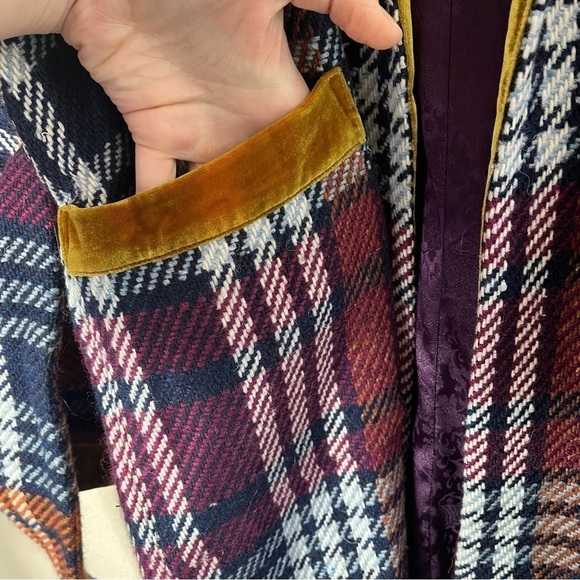 DIVINE HERITAGE *Rare* Plaid and Yellow Velvet Cloak Trench Peacoat - Picture 7 of 11